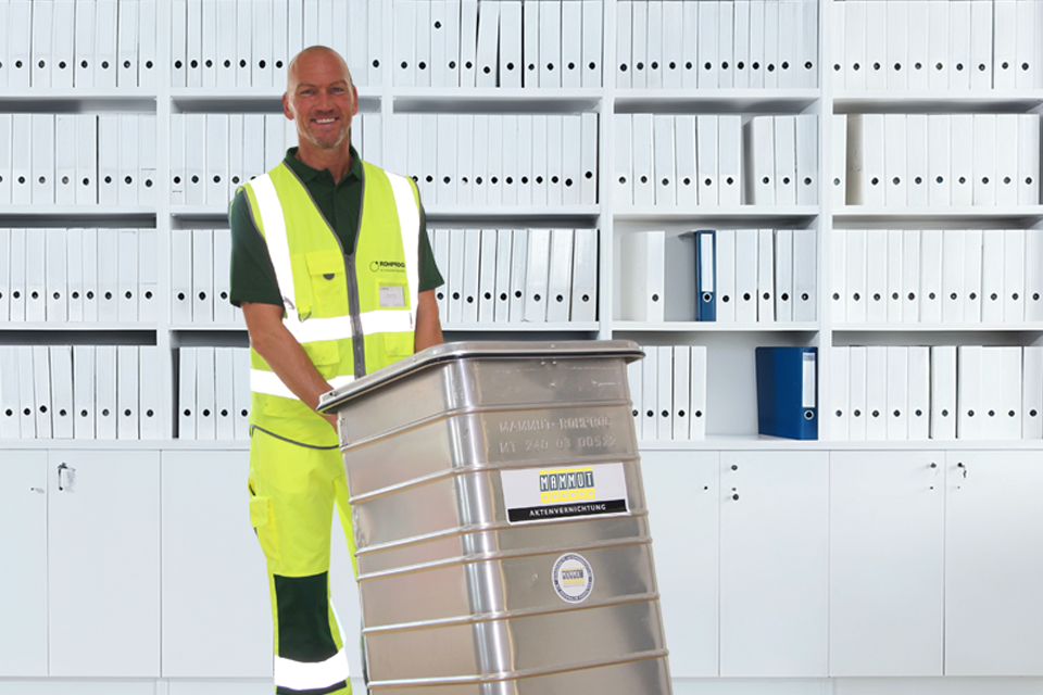 Bild der Abholung einer Datentonne zur Aktenvernichtung